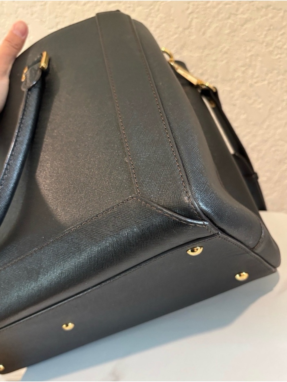 MCM Black Saffiano / Crosshatched Leather Double-Zip Structured Satchel Like New - Picture 8 of 14